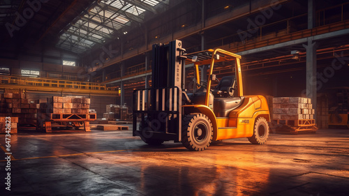 photograph of A forklift lifting in industrial plant. telephoto lens realistic natural lighting ,generative ai