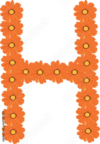 alphabet floral font h, alphabet vector, flower font