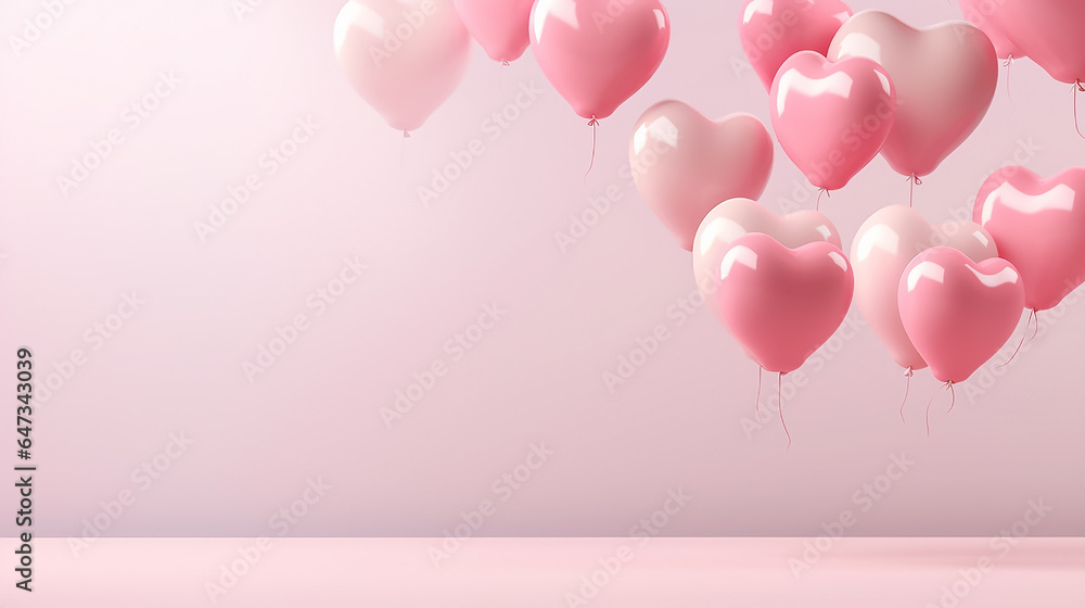 Pink heart-shaped balloons on a pink background, pastel colors. Concept Valentine's Day, wedding, Love symbol. Copy space.