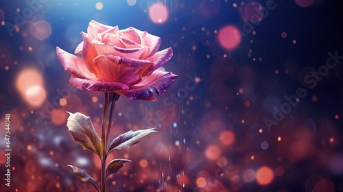  a single pink rose with water droplets on a dark background. generative ai