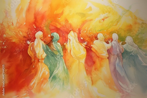 Christian banner depicting Pentecost in watercolor. Generative AI