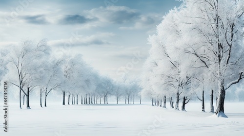  a painting of a snowy landscape with trees in the foreground. generative ai