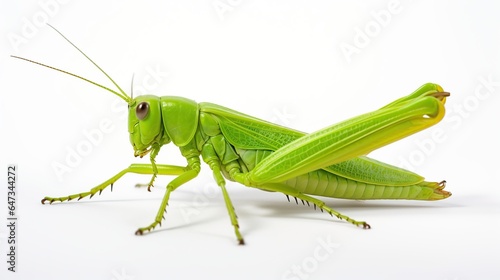Green grasshopper on white background.AI generated image