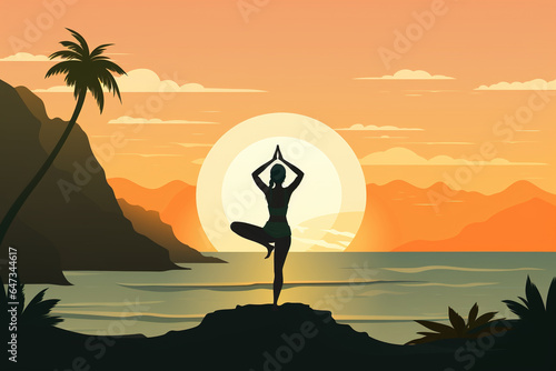 Silhouette woman practicing yoga at the sea