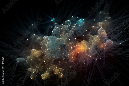 An image of interconnected particles interacting. Generative AI