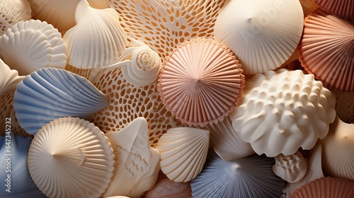  a close up of a bunch of seashells on display.  generative ai © Jevjenijs
