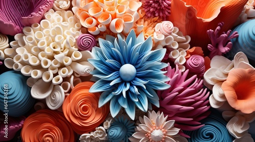  a close up of a bunch of flowers made of paper. generative ai