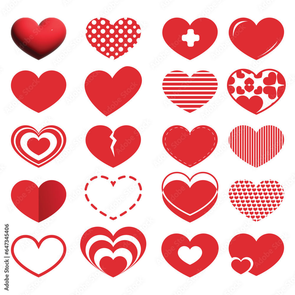 Red heart set Design elements for Valentine's Day. Vector illustration heart shapes. On white background Red heart set Design elements for Valentine's Day. Vector illustration heart shapes. On white background