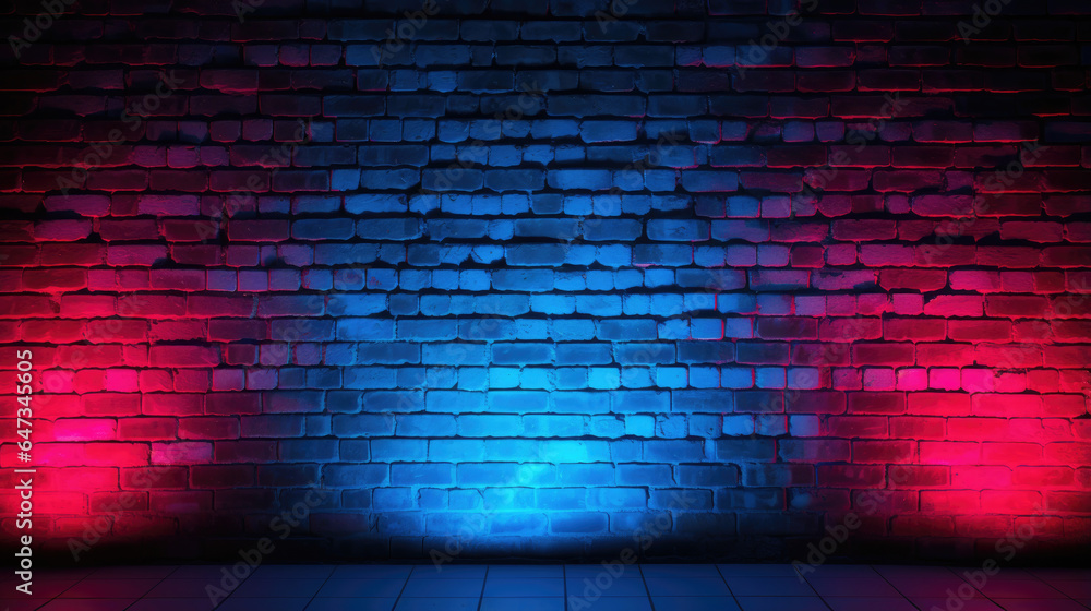 Lighting Effect red and blue on brick wall for background party happiness concept. Lighting Effect red and blue on brick wall for background party happiness concept.