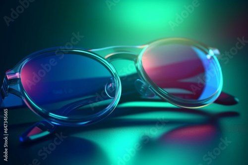 Colorful gradient lens flare with blue cyan teal shades. Generative AI