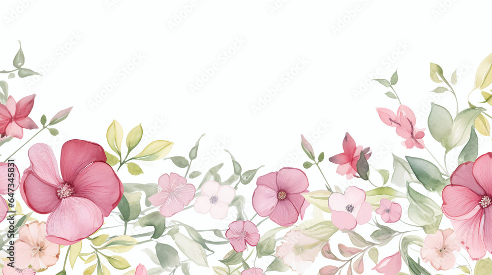 Watercolor floral border for cards and invitations - obrazy, fototapety, plakaty 
