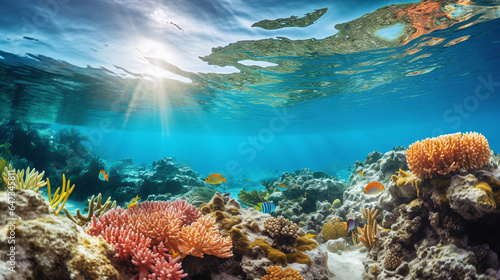Photo Underwater coral reef with fish and colorful corals