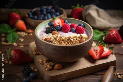 A nutritious and delicious breakfast with a variety of healthy ingredients in a smoothie bowl. Generative AI