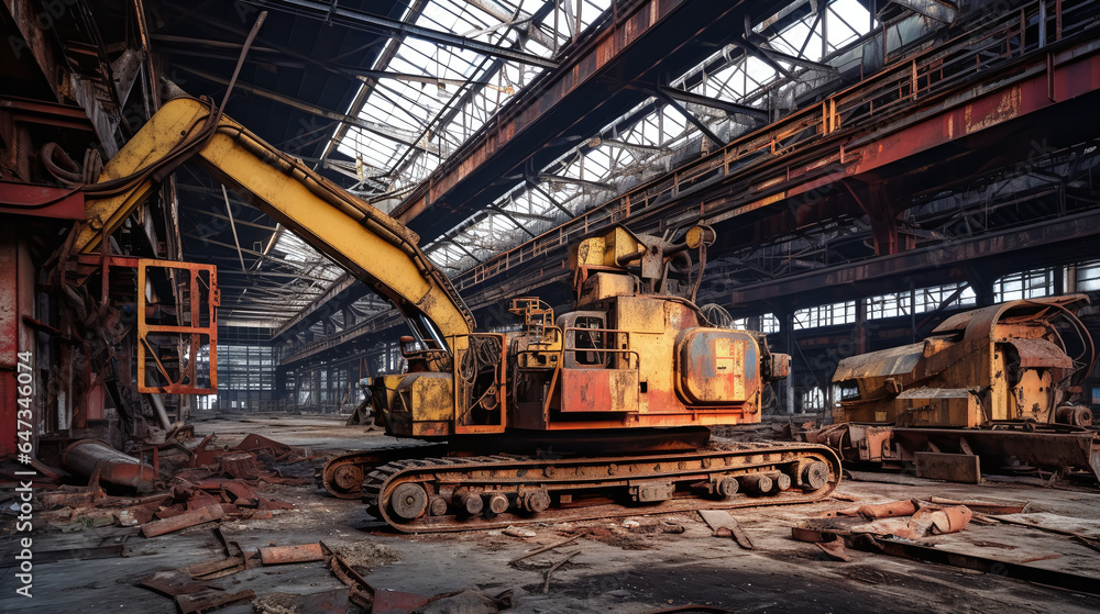 Industrial decay machinery inside warehouse 