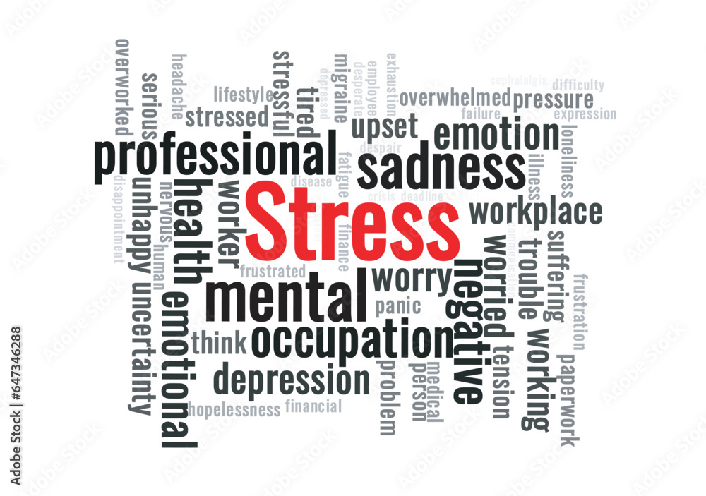 Illustration in the form of a cloud of words related to Stress Illustration in the form of a cloud of words related to Stress