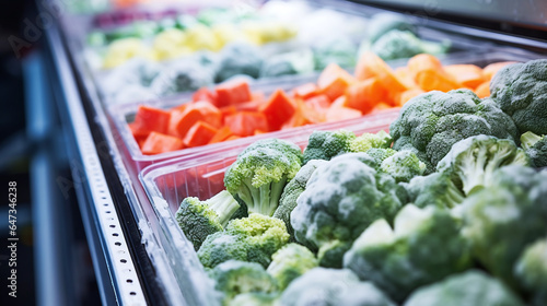 Frozen vegetables in supermarket refrigerator photo