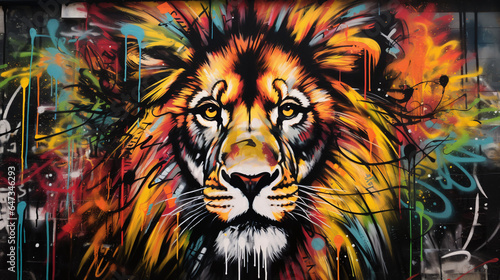 Urban street art lion graffiti painting