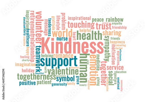 Illustration in the form of a cloud of words related to kindness