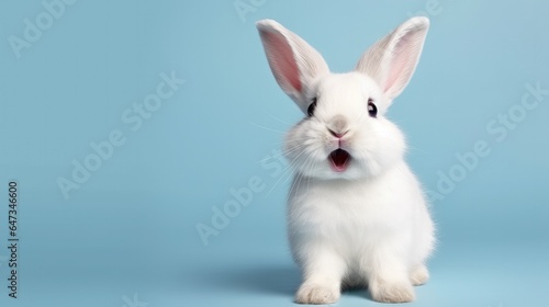 cute animal pet rabbit or bunny white color smiling and laughing isolated with copy space for easter background, rabbit, animal, pet, cute, fur, ear, mammal, background, celebration, generate by AI © pinkrabbit