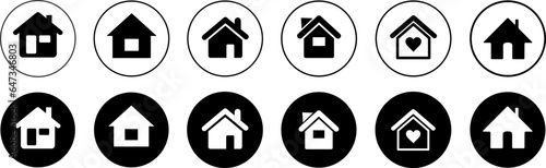 Home icon set vector collection. Sign symbol of house loan. Web home circle flat icon house main page sign app website