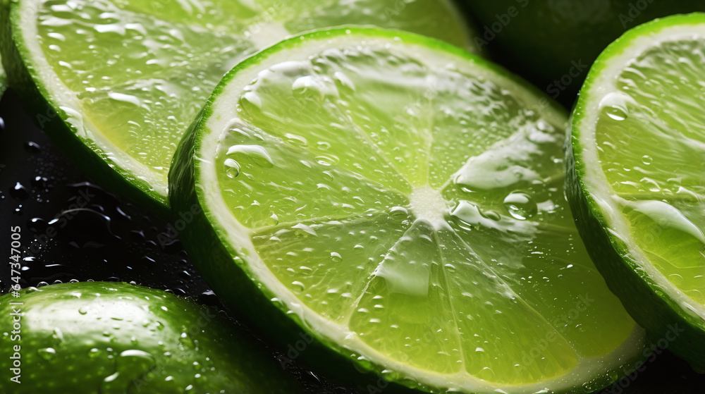 Juicy limes slices on tabletop