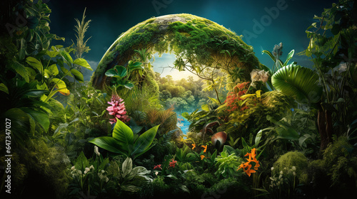 Fototapeta Naklejka Na Ścianę i Meble -  Earth with lush vegetation and plants to protect our planet's future