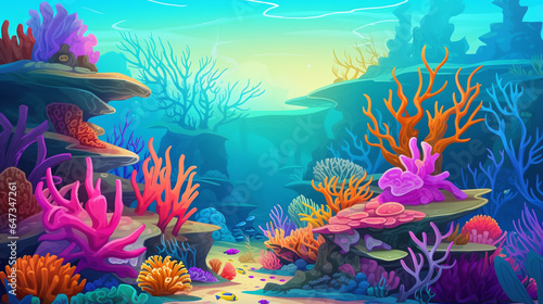 Underwater coral reef with marine life illustration