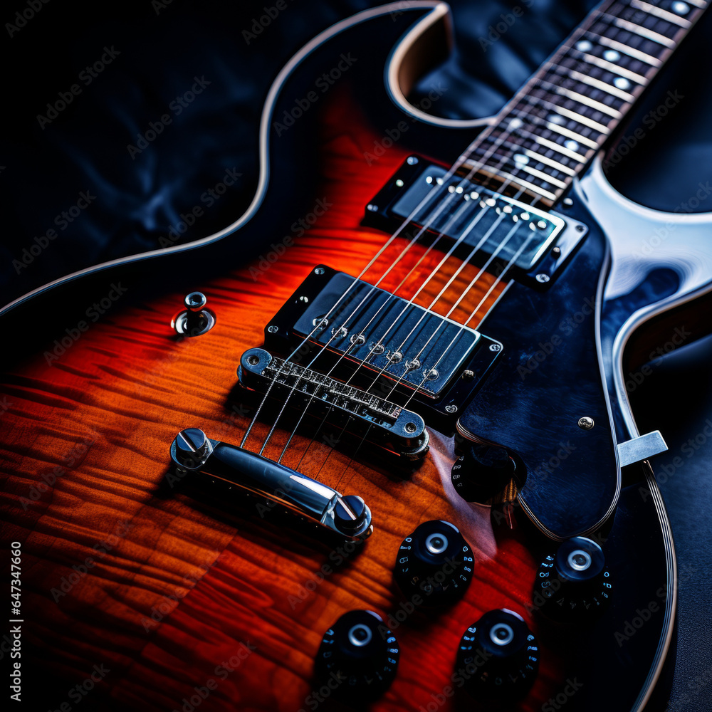 Close up of a guitar with black background Close up of a guitar with black background