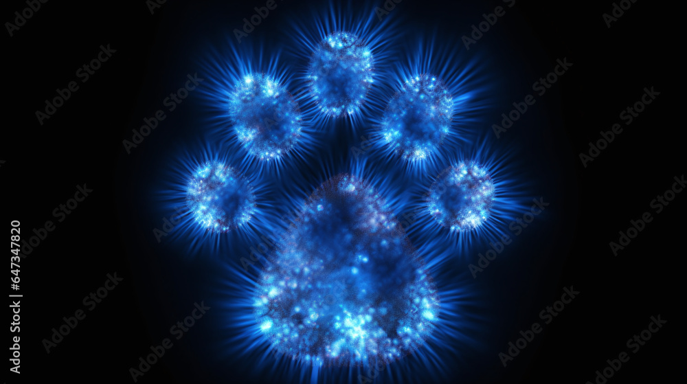 Fototapeta premium Pawprint illuminated by blue light 
