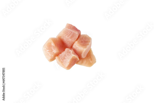 raw chicken fillet pieces isolated on white background, top view . Chicken meat with clipping path.