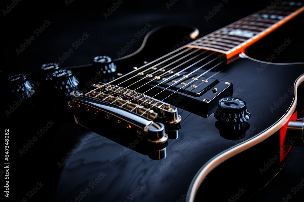 Close up of a guitar with black background Close up of a guitar with black background