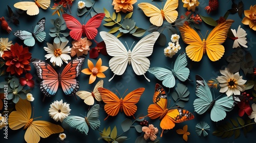  a group of colorful butterflies sitting on top of each other. generative ai