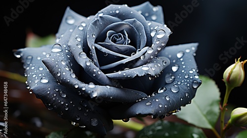  a blue rose with water droplets on it's petals. generative ai