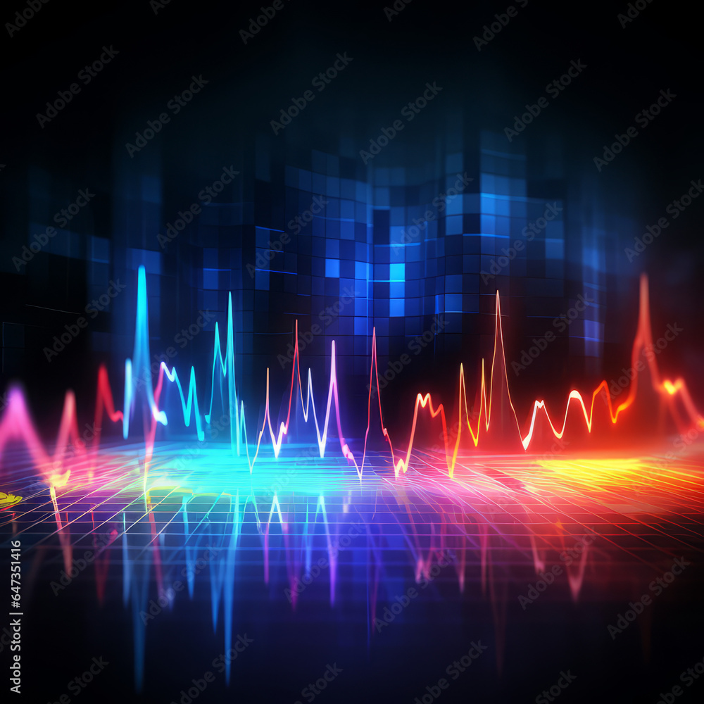 Music inspired graphic equalizer background, wave effects, with dark background Music inspired graphic equalizer background, wave effects, with dark background