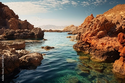 Rocky coastline of Saudi Arabia's Red Sea. Generative AI