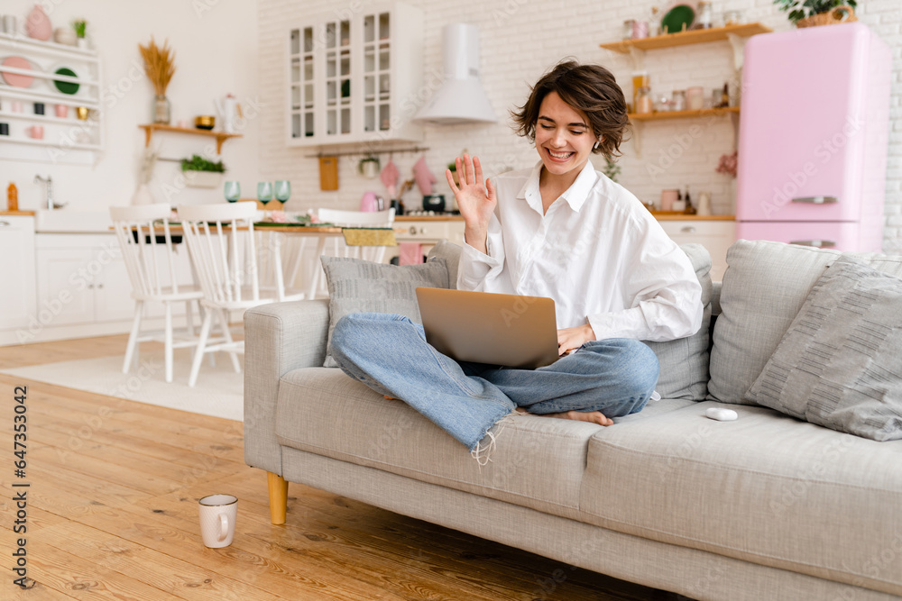 young pretty woman working online freelancer, remote job young pretty woman working online freelancer, remote job