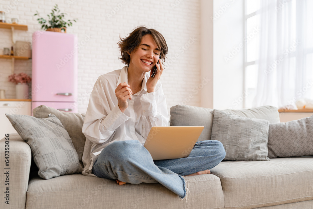 young pretty woman working online freelancer, remote job young pretty woman working online freelancer, remote job