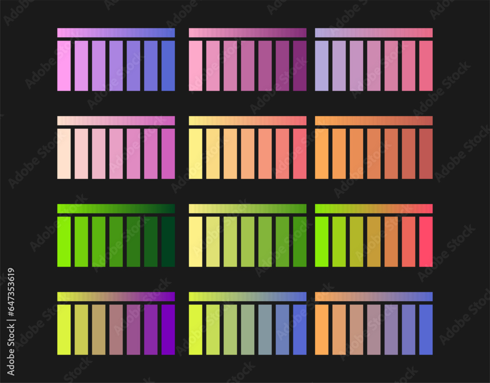 A set of gradients and color combinations. A palette of colors of colorful gradients. A collection of shades for creative design and creative ideas A set of gradients and color combinations. A palette of colors of colorful gradients. A collection of shades for creative design and creative ideas