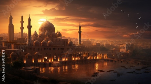 an image that encapsulates the architectural finesse of Sultan Hassan's creation during the enchanting hours of sunset