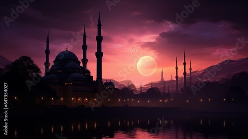 an image that evokes a sense of wonder through the silhouette of Sultan Hassan's Mosque-Madrasa at dusk