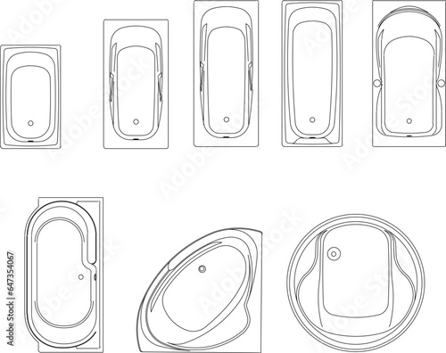 Vector sketch illustration of bathroom bathtub monoblock design for completeness of architectural drawings