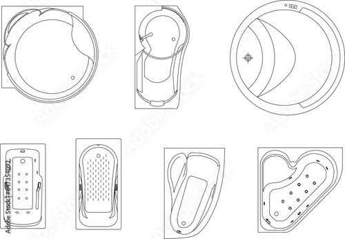 Vector sketch illustration of bathroom bathtub monoblock design for completeness of architectural drawings
