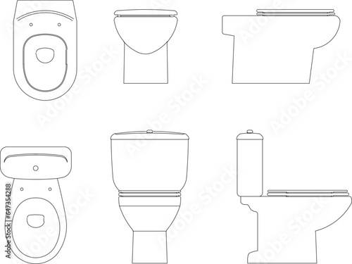 Vector sketch illustration of bathroom bathroom monoblock design for complete architectural drawings