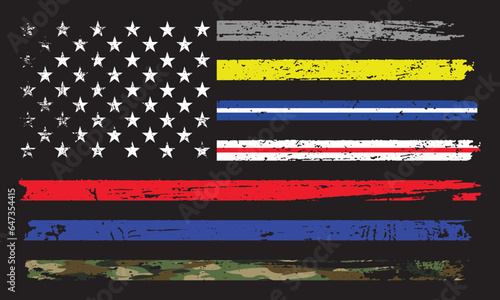 First Responder American Flag With Awareness Colors Stripes