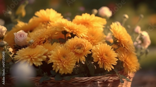 Basket of Gold flower beautifully bloomed with natural background