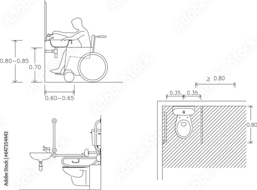 Vector sketch illustration of bathroom design for disabled people for completeness of architectural drawings photo