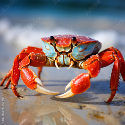 Closeup of a sand crab at the beach