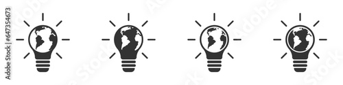 Light bulb with planet earth icon inside. Vector  illustration.