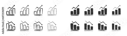 Hand drawn rise and fall chart icon set. Vector illustration.