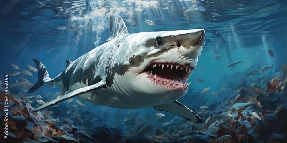 Naklejka premium Shark underwater close-up. Generative AI